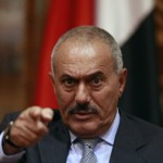 File photo of Yemen's President Ali Abdullah Saleh pointing during an interview in Sanaa