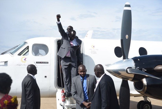 Alfred Lado Gore taliye ku xigenka jabhadda mucaaradka koonfurta Sudan oo magaalada JUBA dib ugu laabtey.