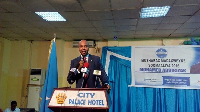 Maxamed C/risaaq oo maanta ku dhawaaqey musharaxnimadiisa Madaxweyne ee 2016ka.