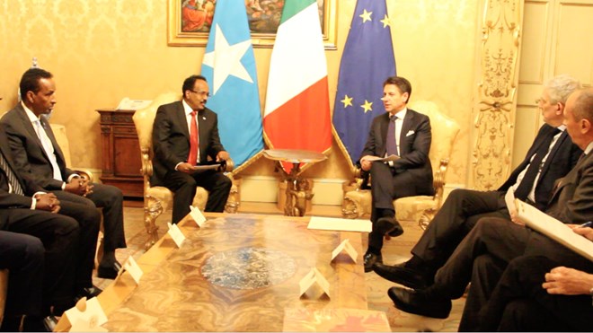 R/w- Dalka Talyaaniga Giuseppe Conte iyo M/weynaha Soomaaliya Farmaajo oo Kulan Ku Yeeshay Magaalada Rome.