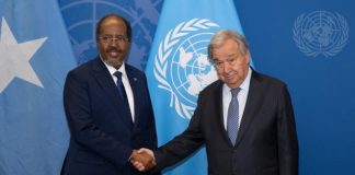 Madaxweyne Xasan Sheekh iyo Xoghayaha Guud ee Qaramada Midoobay oo ka Wadahadlay Amniga Soomaaliya iyo Taageerada AUSSOM.